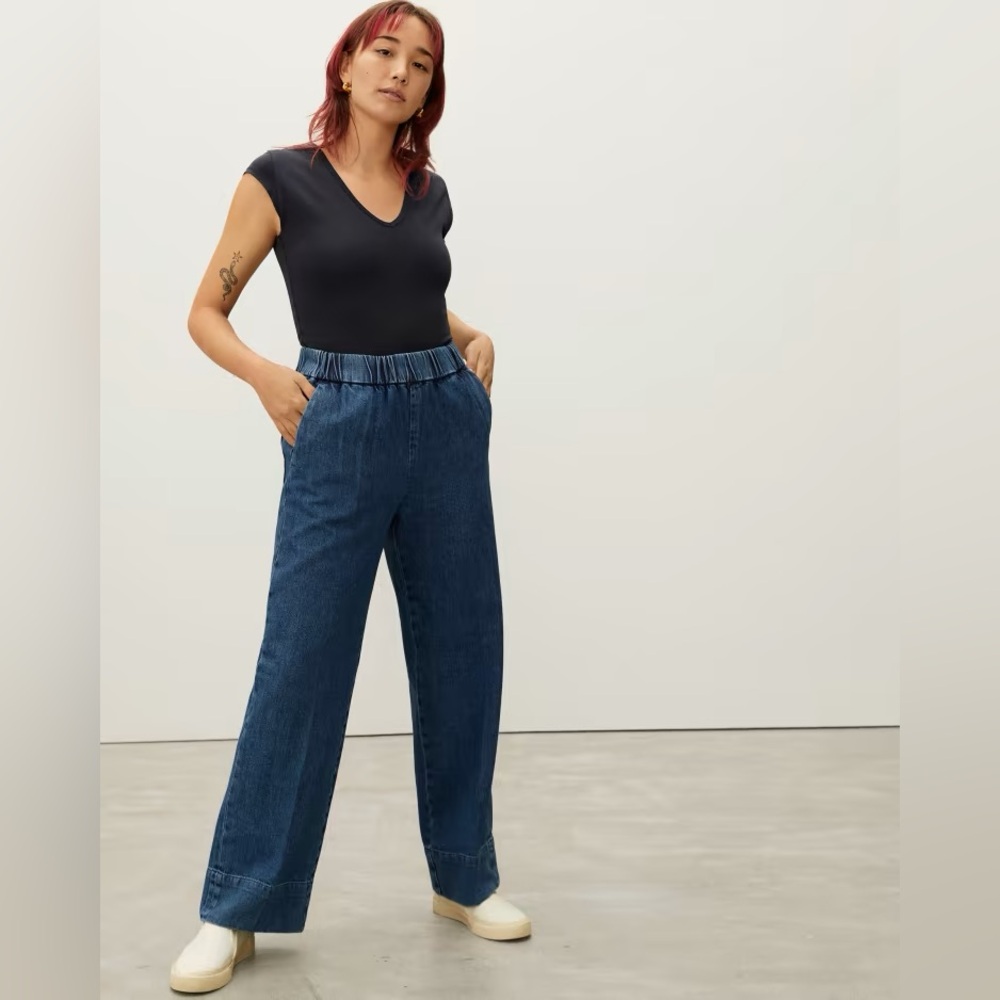 EVERLANE The V-Neck Ballet Bodysuit in Black. Size Small.